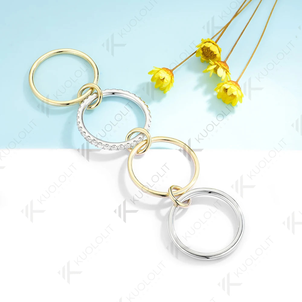 Kuololit1CTW Lab Grown Diamonds Stackable Rings for Women Solid14K10 585 WhiteYellowGold DVS1 Two Tone Bands for Christmas Gifts