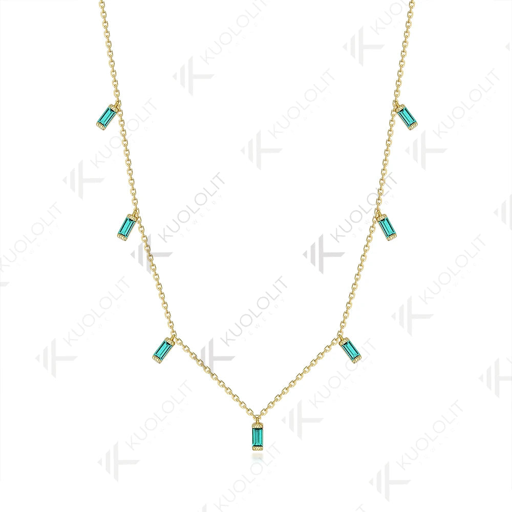 Kuololit 1.15CTW Lab Grown Emerald Necklaces for Women Solid 585 14K 10K Gold 925 Silver Chain for Engagement Party Christmas