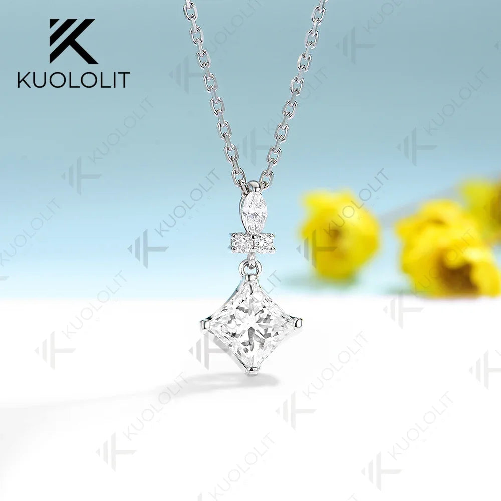 Kuololit IGI 1CT Lab Grown Diamond Necklace for Women Solid 10K 14K 18KGold Princess Pendant with Chain for Engagement Christmas