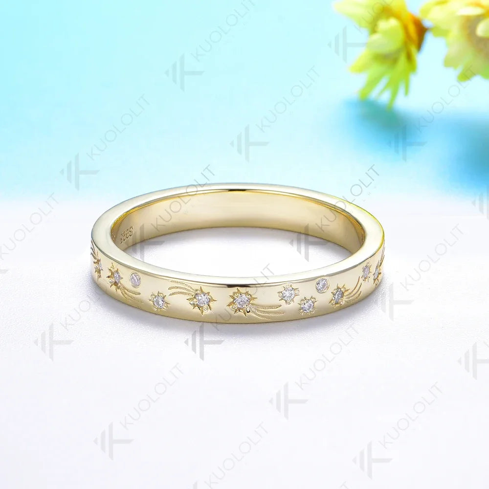 Kuololit 0.2CTW Lab Grown Diamond Band for Women Solid 18K 14K 10K Gold D VS1 Diamond Ring for Anniversary Engagement Gift Party