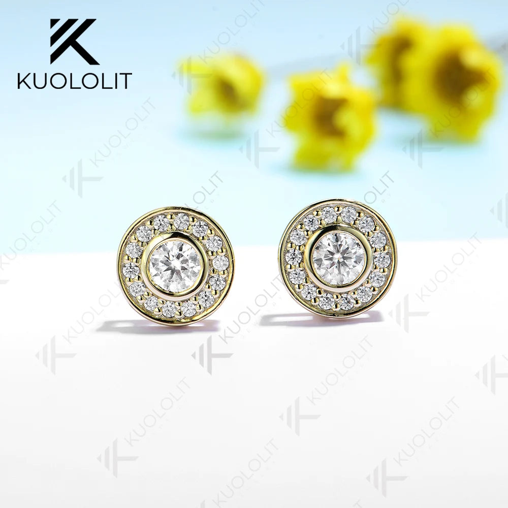 Kuololit 0.94CTW Moissanite Stud Earrings for Women Solid 14K 10K 585 Yellow Gold Moissanite Engagement Earrings for Christmas