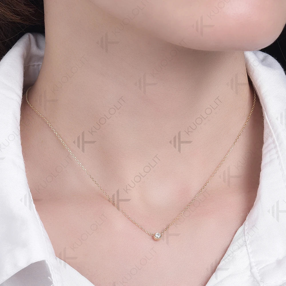 Kuololit Lab Grown Diamonds Necklace 585 14K 10K Solid Gold 925 Silver for Women Round Pendant for Wedding Engagement Christmas