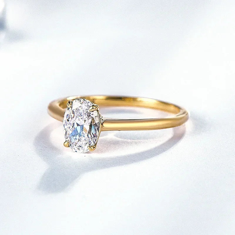 Kuololit 585 14K Yellow Gold 1.5CT 1.0CT Moissanite Ring for Women Ova Solitaire Ring Engagement Moissanite with Certificate GRA