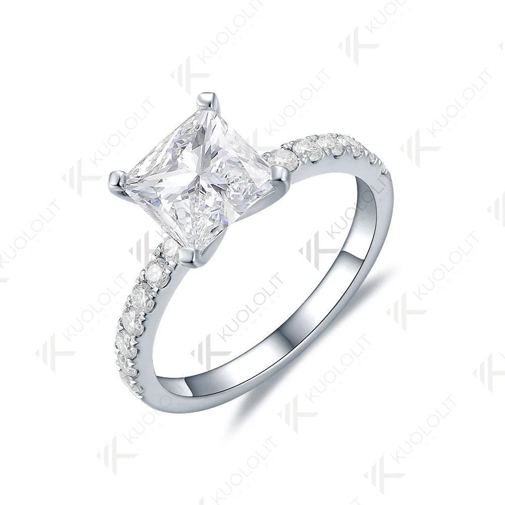 Kuololit 2CT Moissanite Engagement Ring for Women Solid 18K 14K 10K 585 Yellow Gold Princess Cut Ring for Christmas Anniversary
