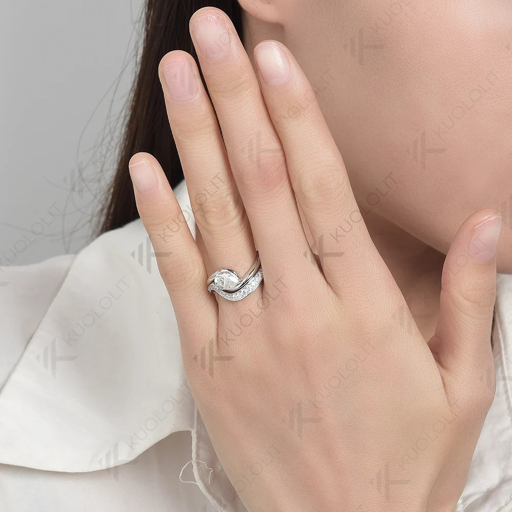 Kuololit IGI 1.0CT Pear Cut Lab Grown Diamond Set Engagement Rings for Men Women Solid 10K14K18K Gold For Wedding Christmas Gift