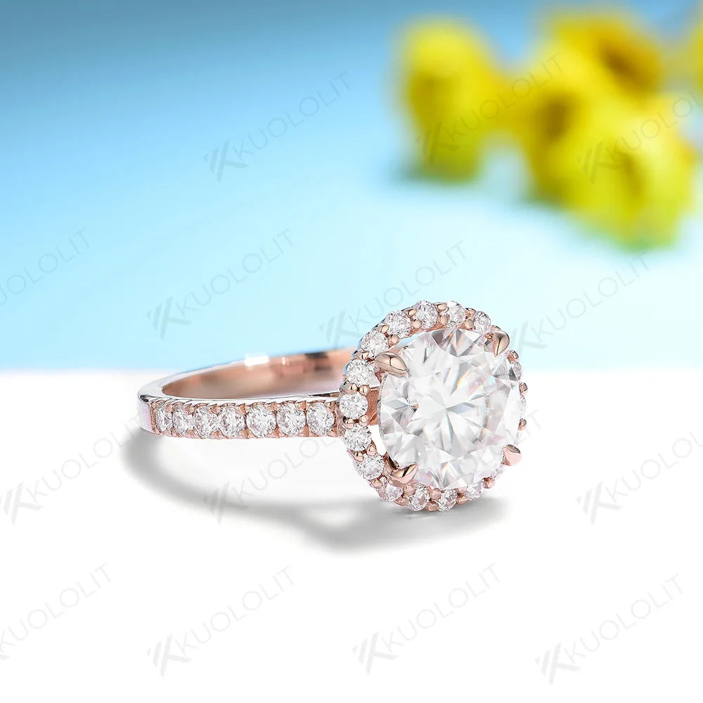 Kuololit 2CT Moissanite Ring for Women Solid 14K 10K 585 PT950 Gold 925 Silver Yellow Gold for Engagement Wedding Christmas Gift