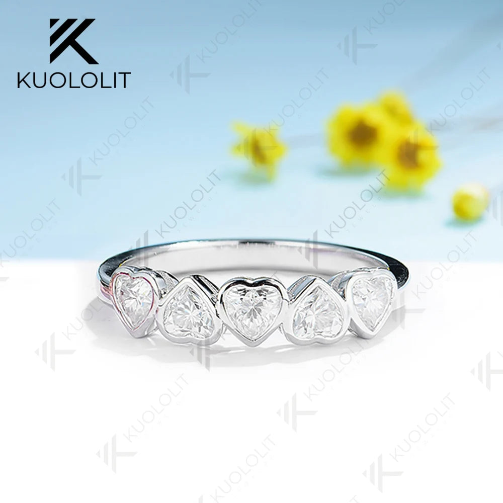 Kuololit1.5CTW Lab Grown Diamond Heart Cut Band for Women Solid 10K 14K18K Gold 925 Sliver White Gold For Wedding Christmas Gift