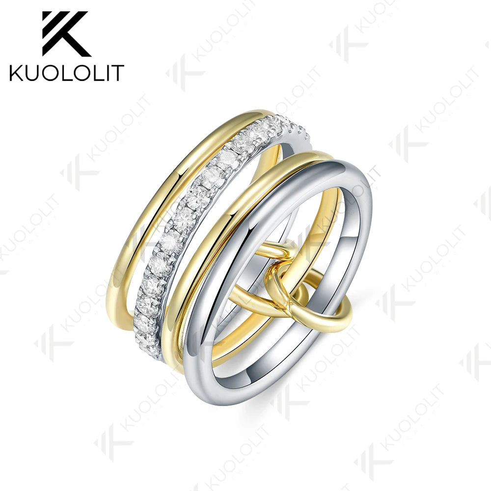 Kuololit1CTW Lab Grown Diamonds Stackable Rings for Women Solid14K10 585 WhiteYellowGold DVS1 Two Tone Bands for Christmas Gifts