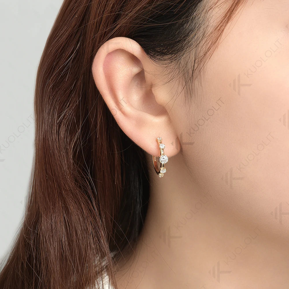 Kuololit 1CTW Round Cut Moissanite Hoop Earrings for Women Solid 18K14K10K 585 Yellow Gold Diamonds Earrings for Christmas Gifts