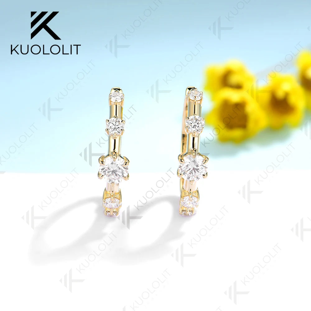 Kuololit 1CTW Round Cut Moissanite Hoop Earrings for Women Solid 18K14K10K 585 Yellow Gold Diamonds Earrings for Christmas Gifts
