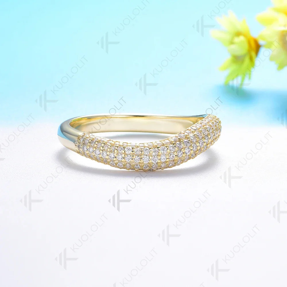 Kuololit V Lab Grown Diamond Band for Women Solid 18K 14K 10K Gold D VS1 Diamond Ring for Anniversary Engagement Gifts Party