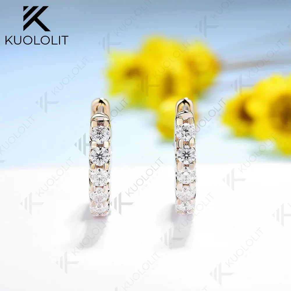 Kuololit Moissanite Earrings for Women 18K 14K 10K Solid Gold White Gold 925 Silver Clip Hoop Square for Party Christmas Classic