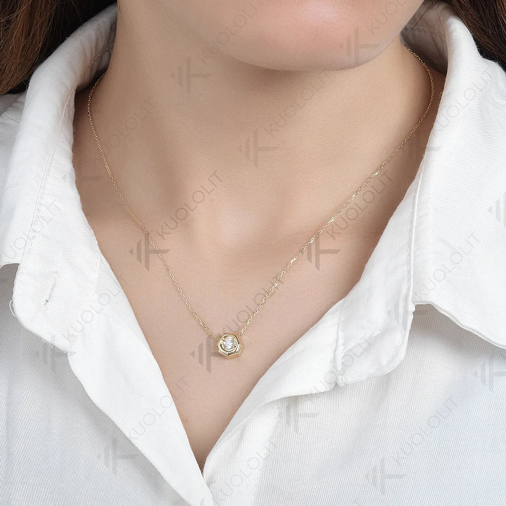 Kuololit Lab Grown Diamond Necklaces for Women Solid 925 14K 10K Gold 925 Silver Pendant Chain for Engagement Wedding Party Christmas