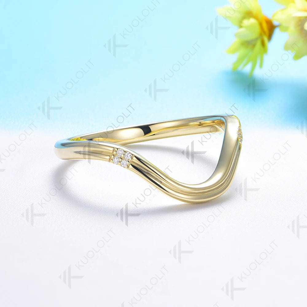 Kuololit 0.03CTW Lab Grown Diamond V Band for Women Solid 18K 14K 10K Gold Ring for Anniversary Engagement Gifts Party Christmas