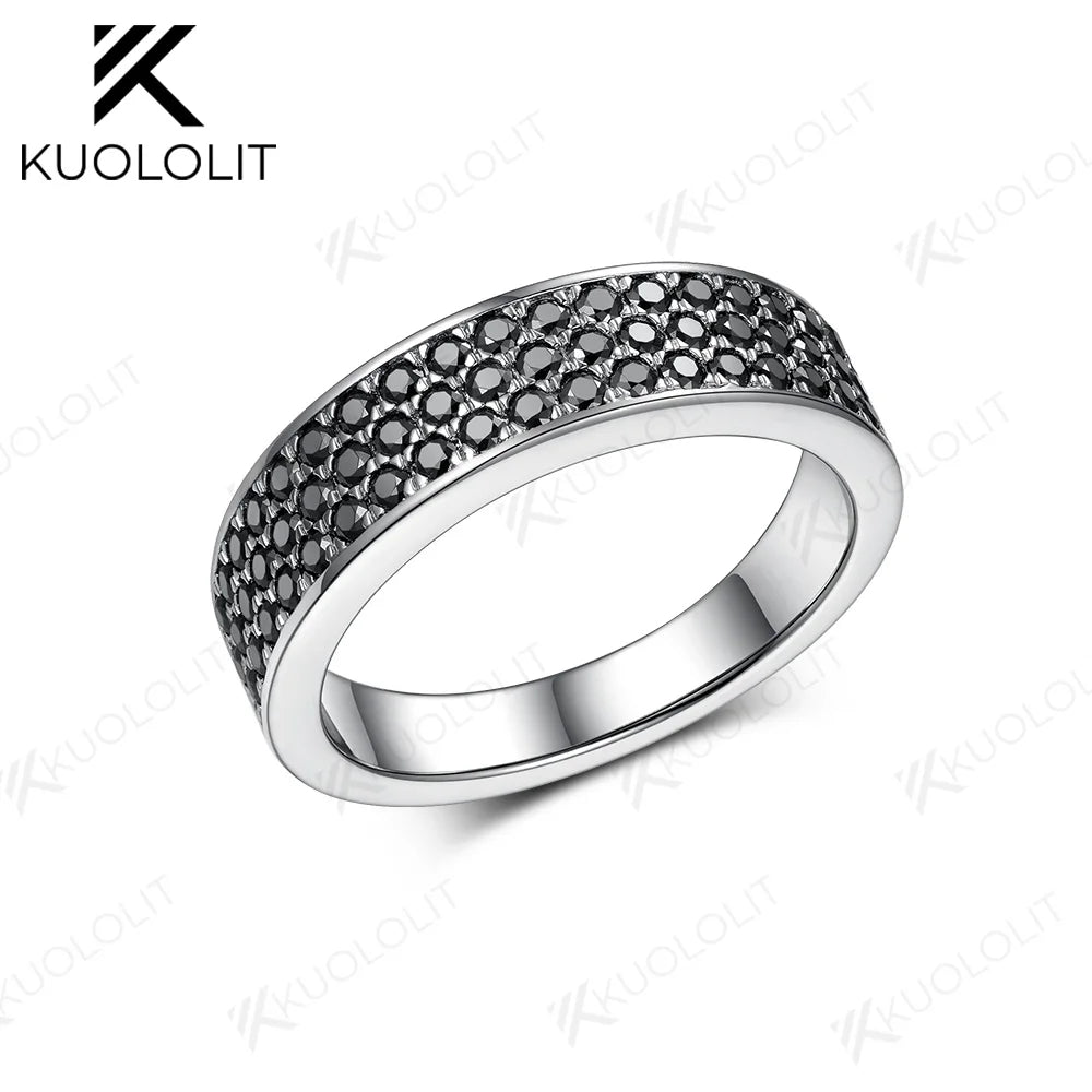 Kuololit PT900 0.94CTW Black Moissanite Band for Men Women Solid Platinum 900 Gold for Engagement Wedding Band Exquisite Gifts