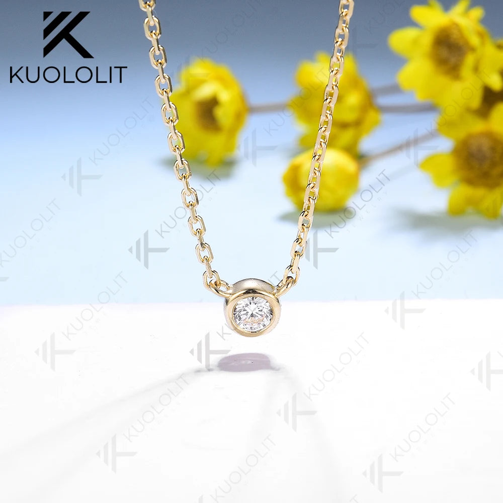 Kuololit Lab Grown Diamonds Necklace 585 14K 10K Solid Gold 925 Silver for Women Round Pendant for Wedding Engagement Christmas
