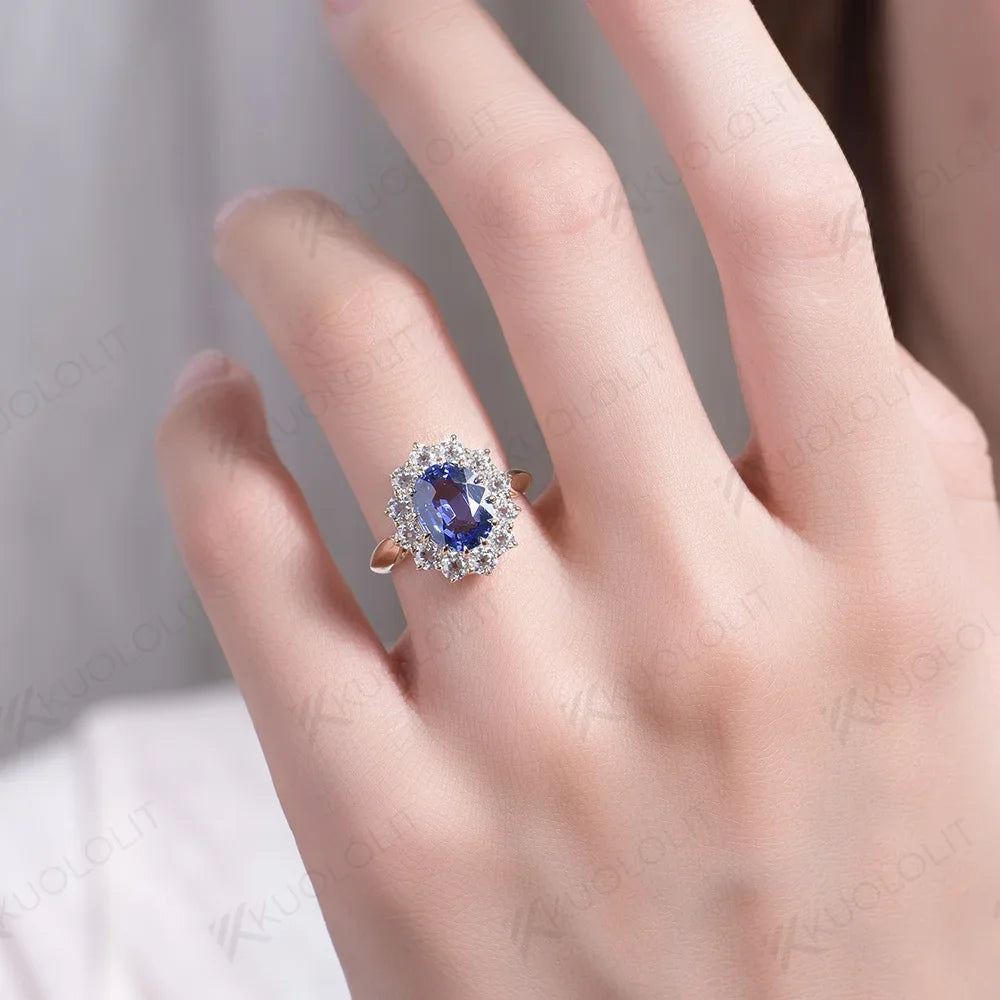 Kuololit Princess Diana 3CT Sapphire Moissanite Ring for Women Solid 14K Yellow Gold Lab-Grown Sapphire for Memory Engagement