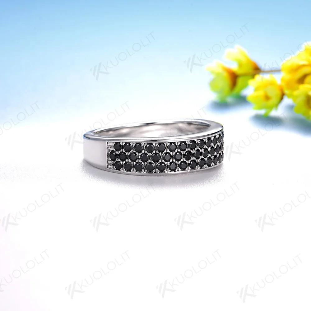 Kuololit PT900 0.94CTW Black Moissanite Band for Men Women Solid Platinum 900 Gold for Engagement Wedding Band Exquisite Gifts
