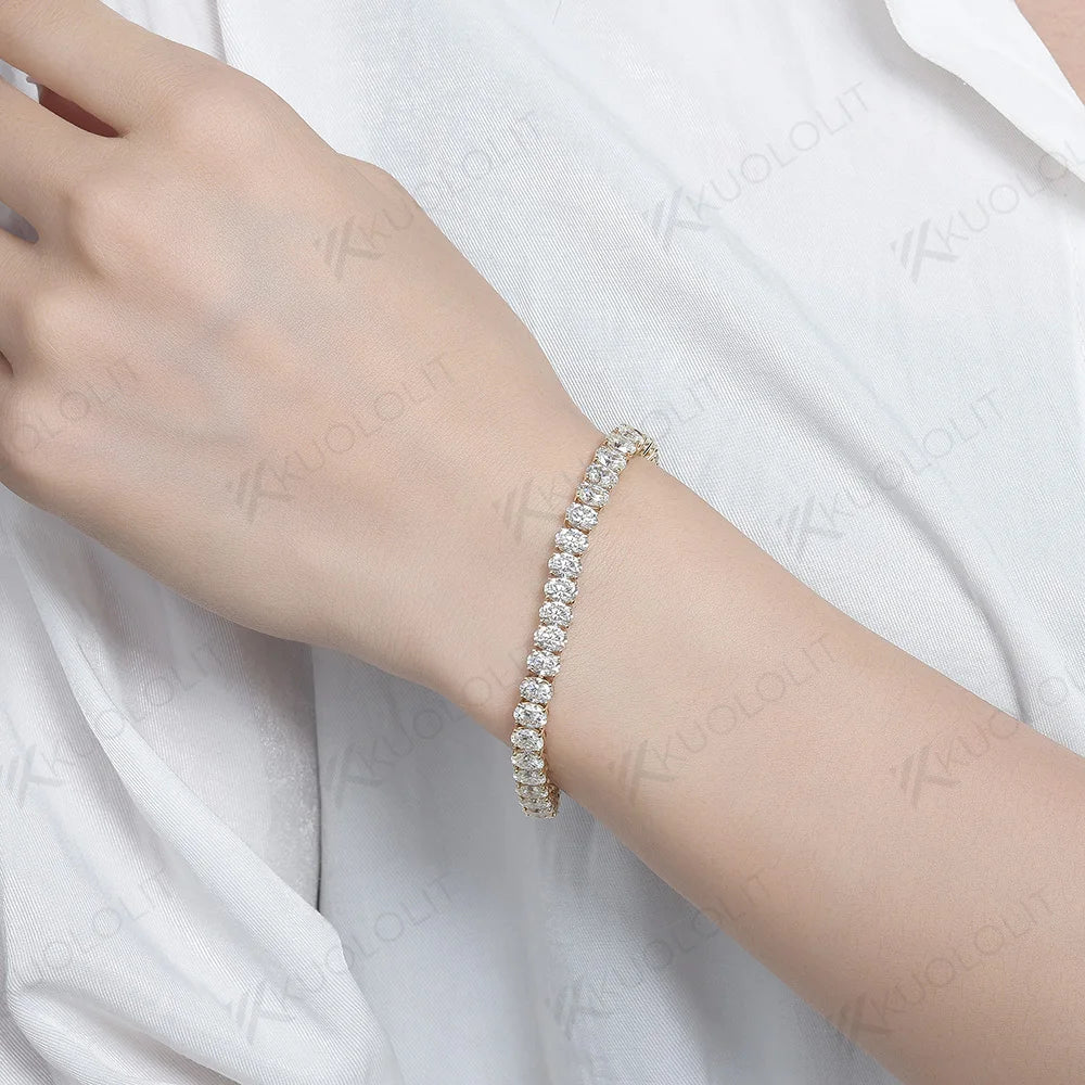 Kuololit 18CTW Hybrid Cut Moissanite Bracelets for Women Men 10K Silver Yellow Gold Oval Cut for Engagement Wedding Christmas