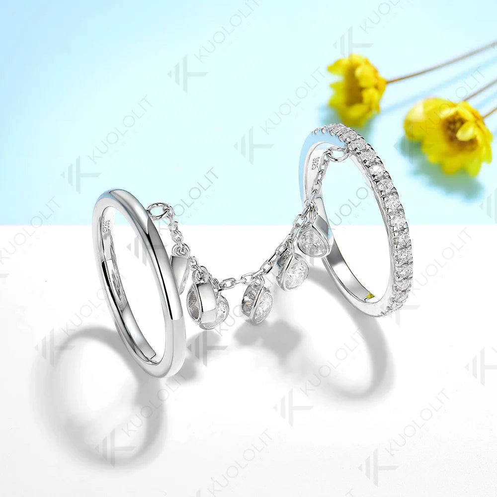 Kuololit 2.3CTW Lab Grown Diamonds Ring for Women Solid 18K 14K 10K 585 White Gold Engagement Two Ring for Christmas Anniversary
