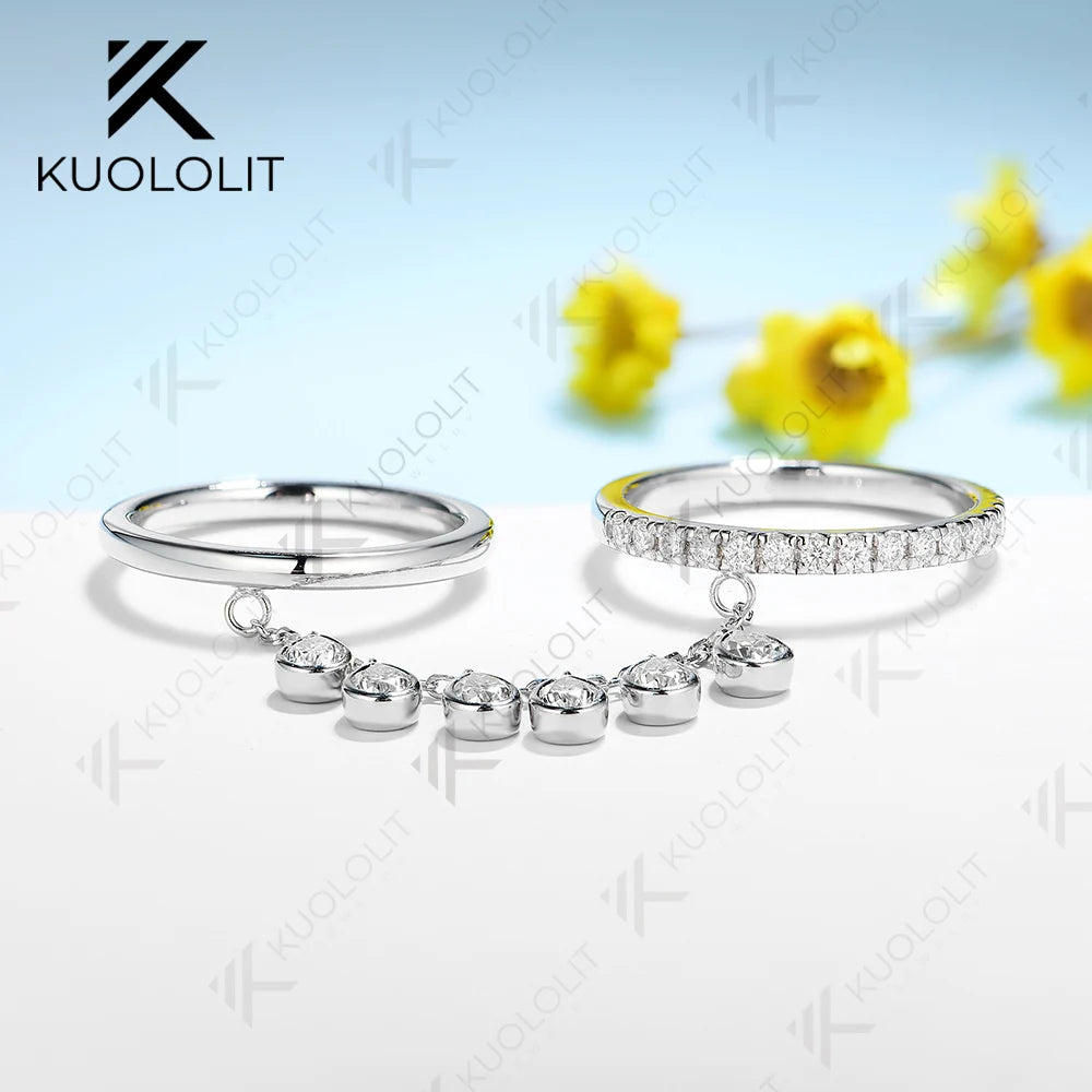 Kuololit 2.3CTW Lab Grown Diamonds Ring for Women Solid 18K 14K 10K 585 White Gold Engagement Two Ring for Christmas Anniversary
