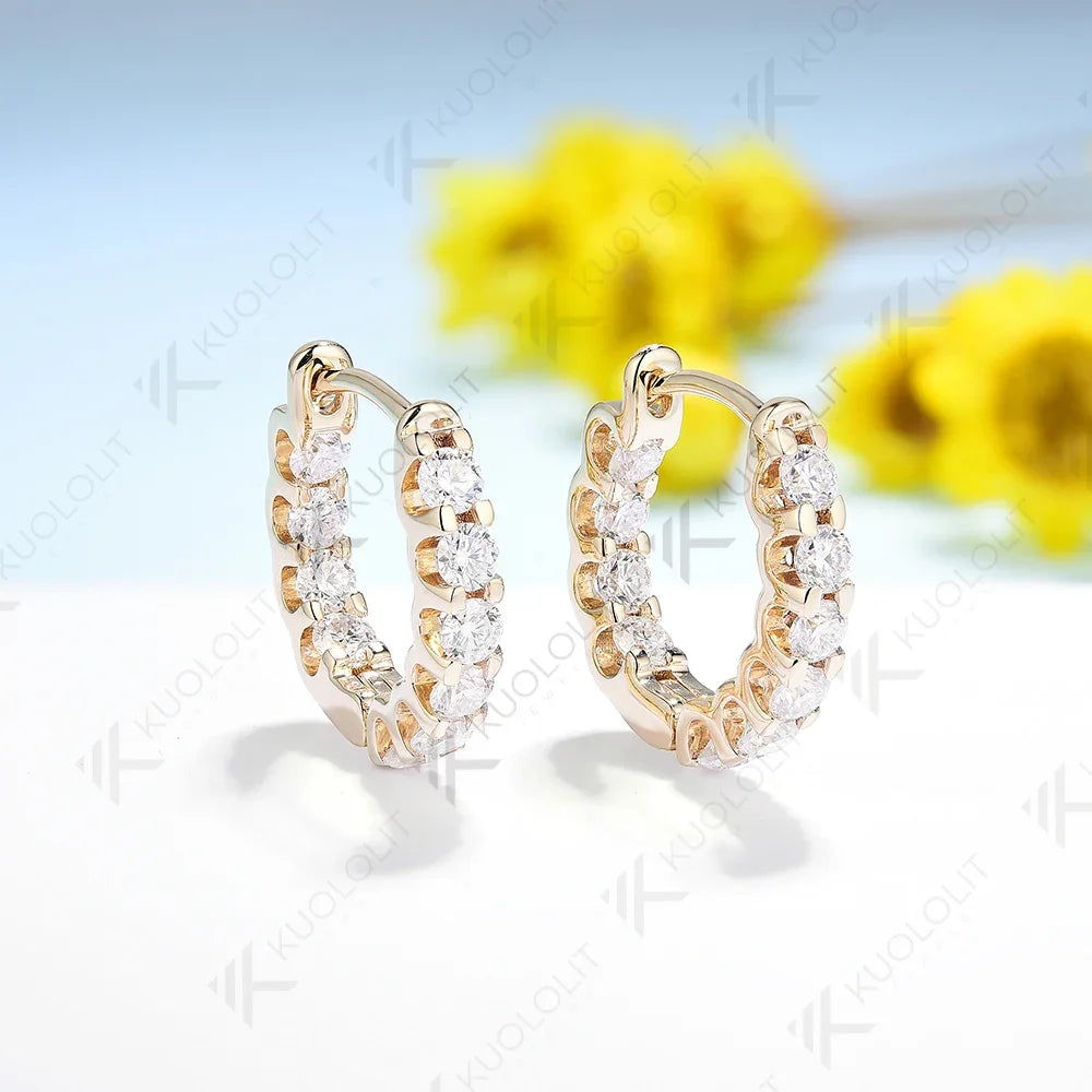 Kuololit Moissanite Earrings for Women 18K 14K 10K Solid Gold White Gold 925 Silver Clip Hoop Square for Party Christmas Classic