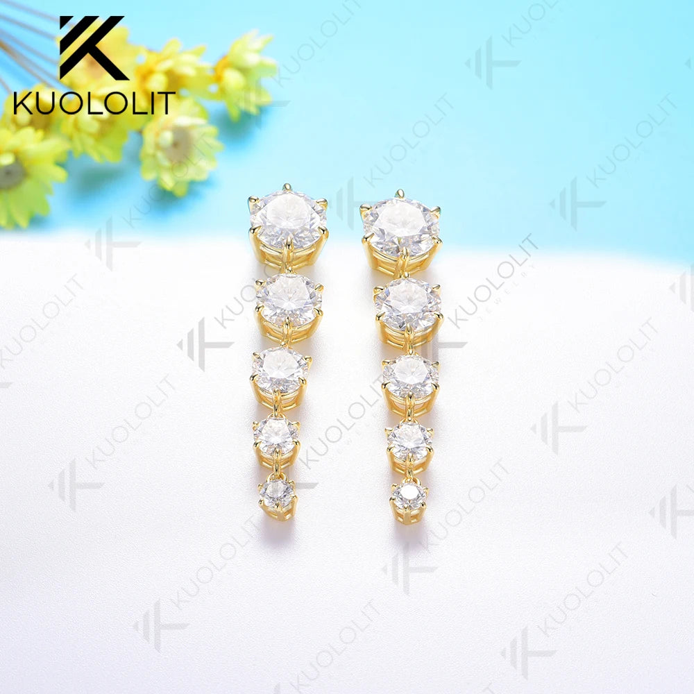 Kuololit 5.8CTW Moissanite Stub Earrings for Women 18K 14K 10K Two Tone Gold Long Earrings for Anniversary Engagement Gifts