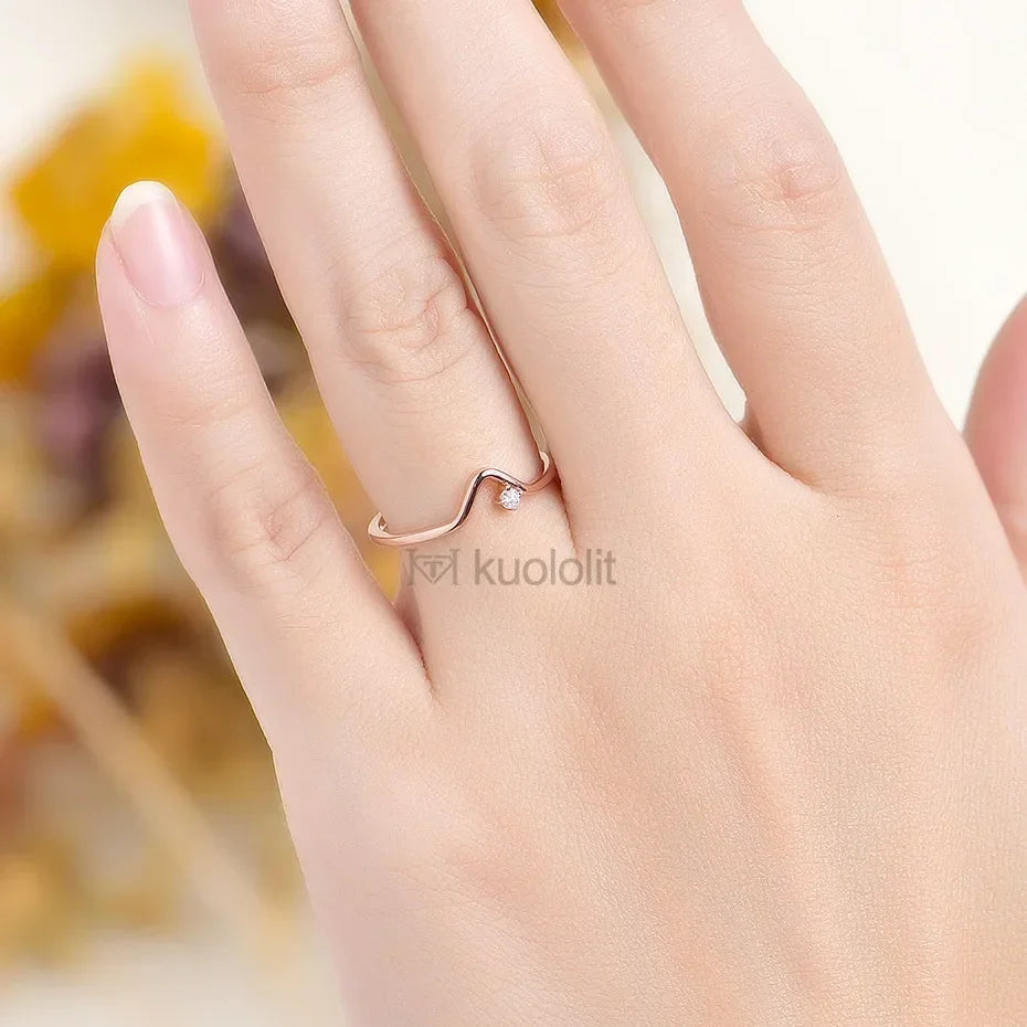 Kuololit Lab Grown Diamonds Stack Rings for Women Solid 18K 14K Rose Gold Solitaire Wedding Diamond V Band for Engagement Christmas