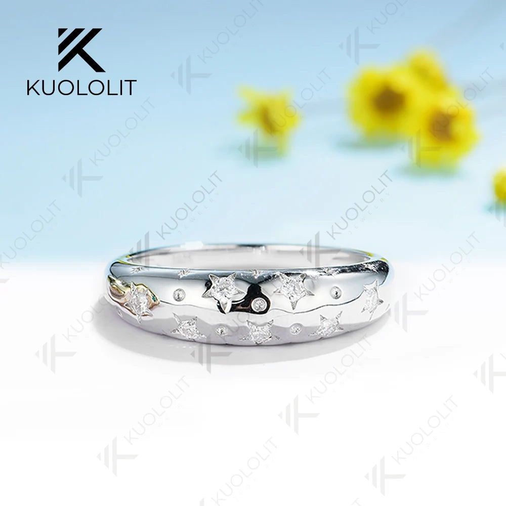 Kuololit 0.21CTW Lab Diamond Starburst Engagement Band Rings for Women Men Solid 10K 14K Gold For Wedding Christmas Gift