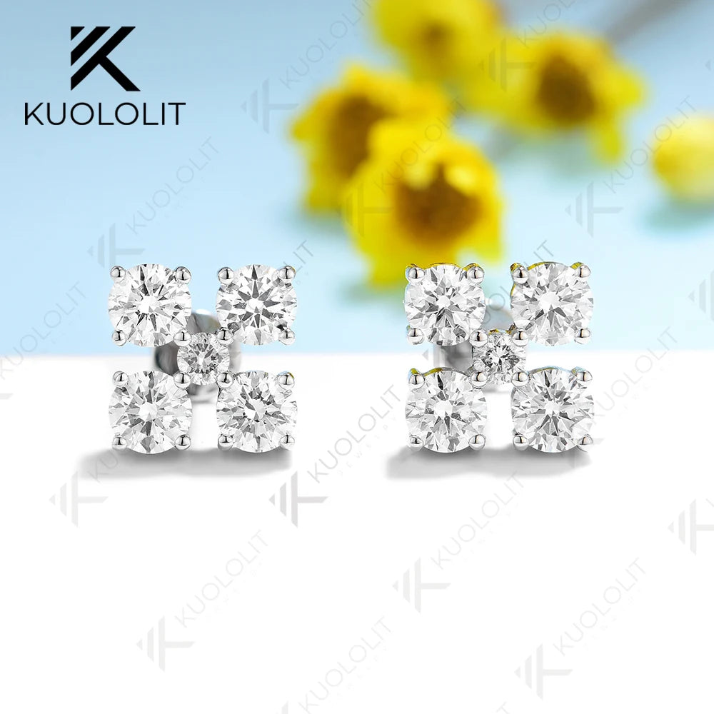 Kuololit 2.5CTW Moissanite Stud Earrings for Women Solid 18K 14K 10K 585 White Gold Anniversary Earrings for Christmas Gifts GRA