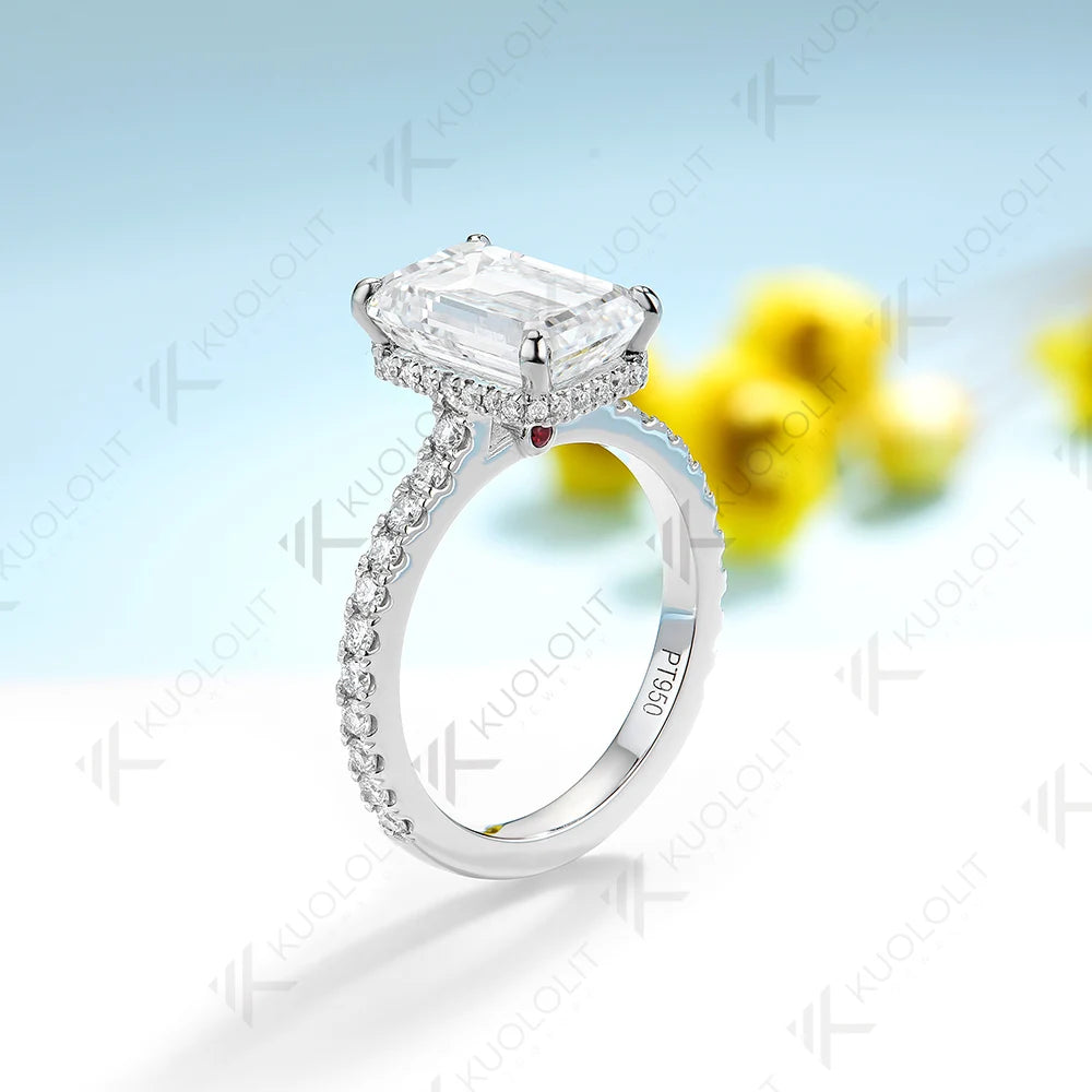 Kuololit IGI 3.5CT Emerald Cut Lab Grown Diamond Engagement Rings for Women Solid 18K14K10K D VS1 Diamonds for Christmas Gifts
