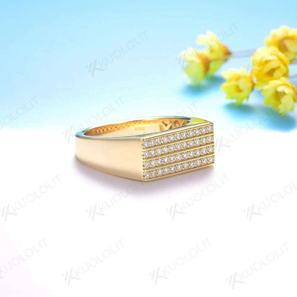 Kuololit Moissanite Round Pave Setting Band for Women Solid 14K 10K Gold Ring for Anniversary Engagement Gifts Party Christmas