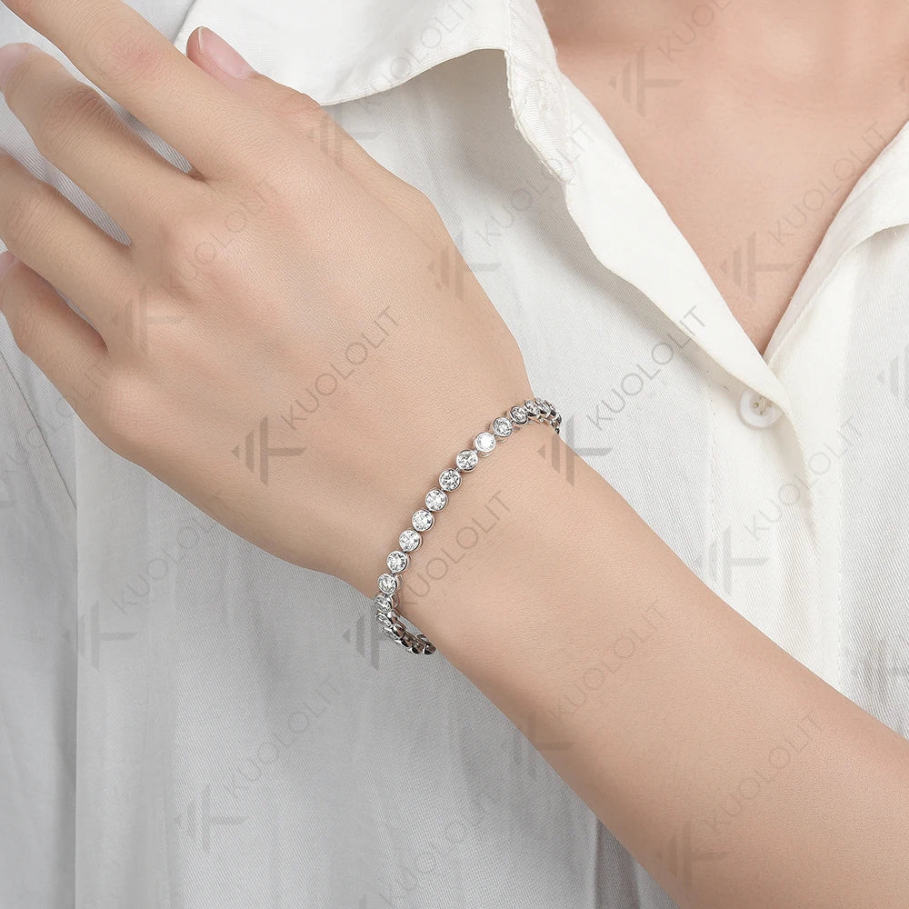 Kuololit 10.5CTW Moissanite Bezel Set Tennis Bracelet for Women Pure 18K 14K 10K Gold Bracelet for Anniversary Engagement Gifts
