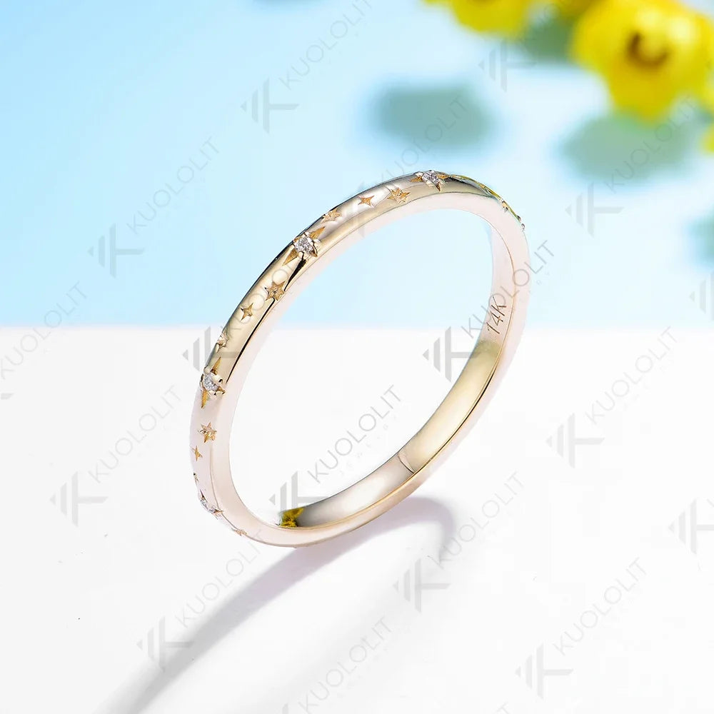 Kuololit 0.04CTW Lab Grown Diamonds Band Rings for Women Men Solid 18K 14K 10K Gold Wedding Band for Anniversary Engagement