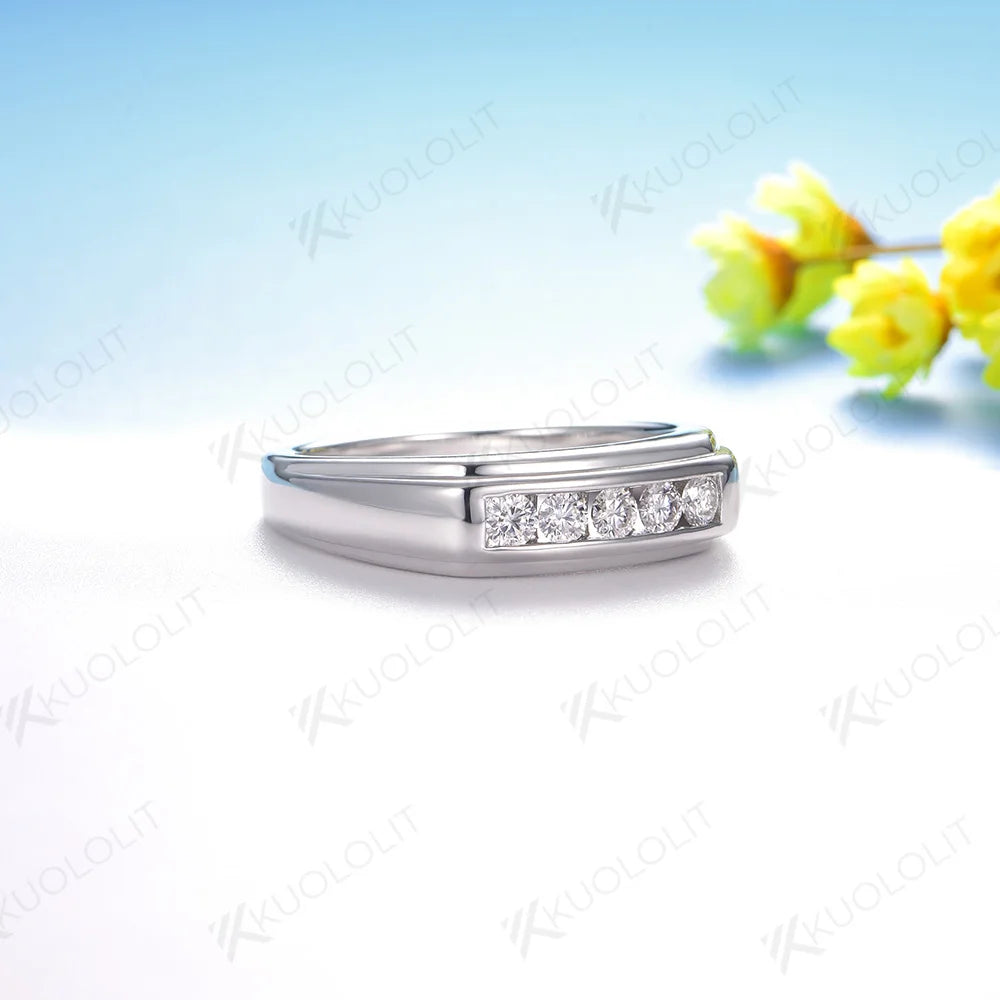 Kuololit PT900 0.4CTW Lab Grown Diamond Brushed Band for Men Women Solid Platinum 900 Gold for Engagement Wedding Band Christmas