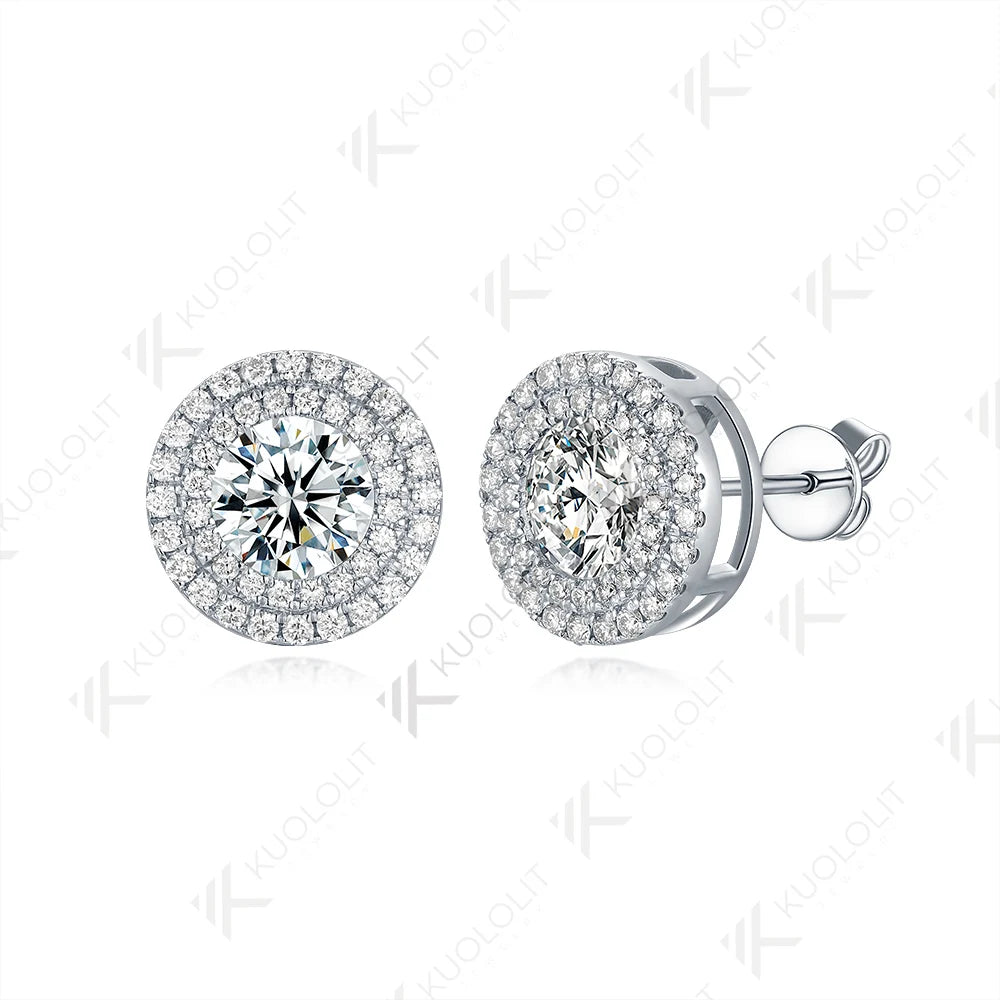 Kuololit 2CTW Moissanite Stud Earrings for Women Solid 18K 14K 10K 585 White Gold D VVS1 GRA Halo Earrings for Christmas Gifts