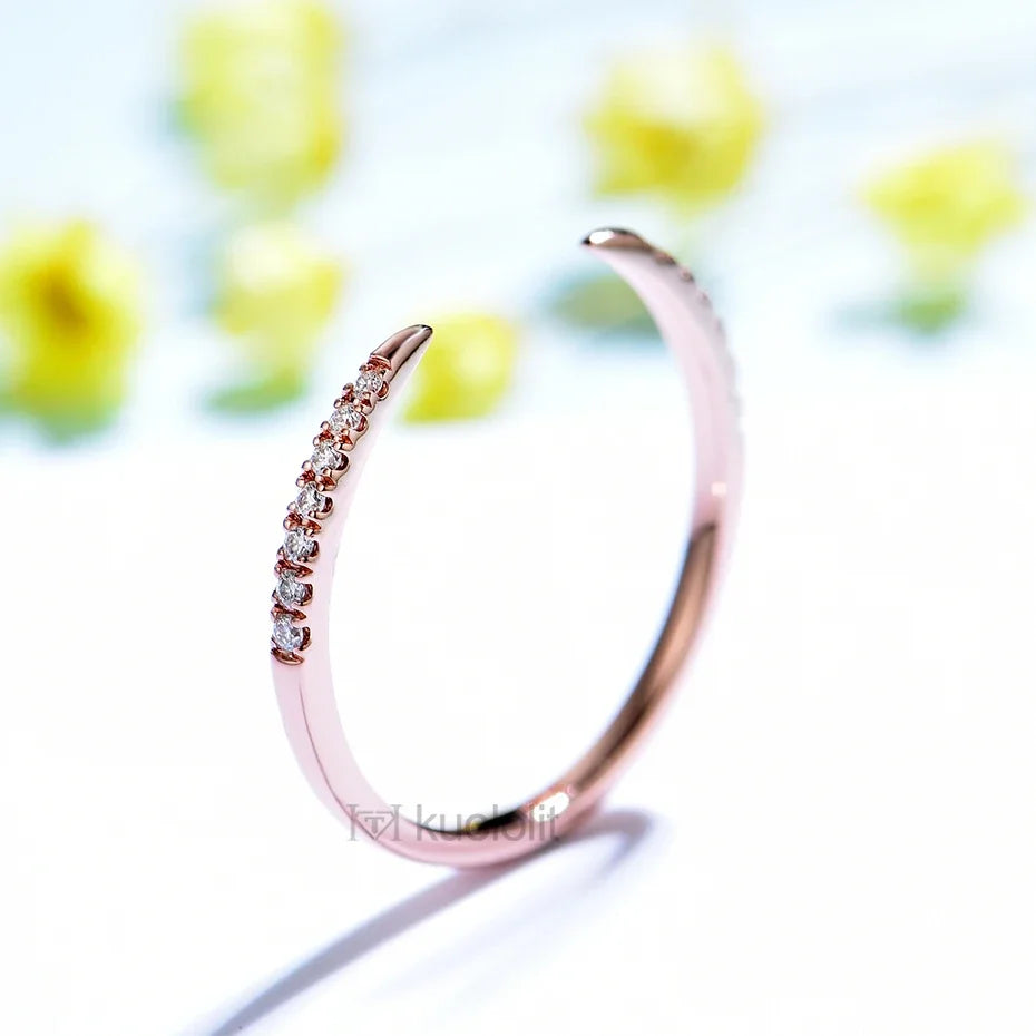 Kuololit AU750 18K 14K Rose Gold Moissanite Ring for Women Solitaire Matching Wedding Diamond V Band Engagement Christmas 2022