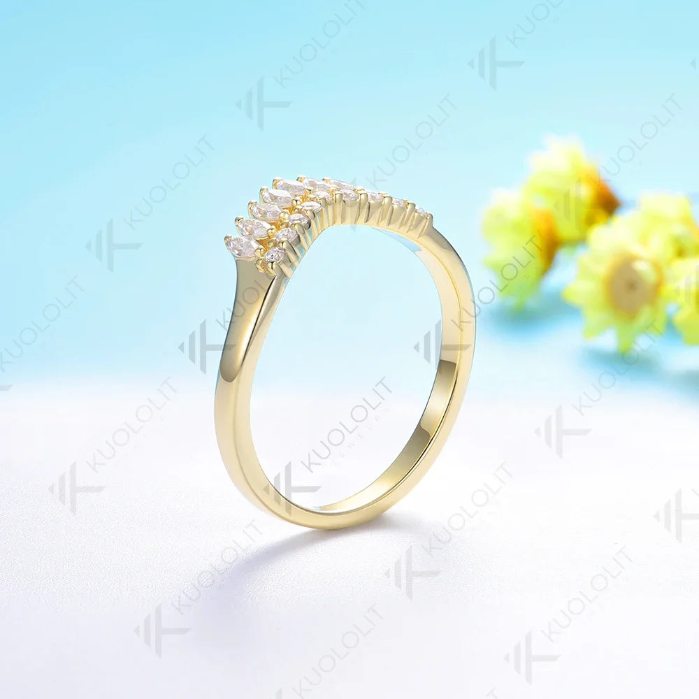 Kuololit 0.6CTW Lab Grown Diamond Marquise Band for Women Solid 18K 14K 10K Gold Ring for Anniversary Engagement Gifts Party