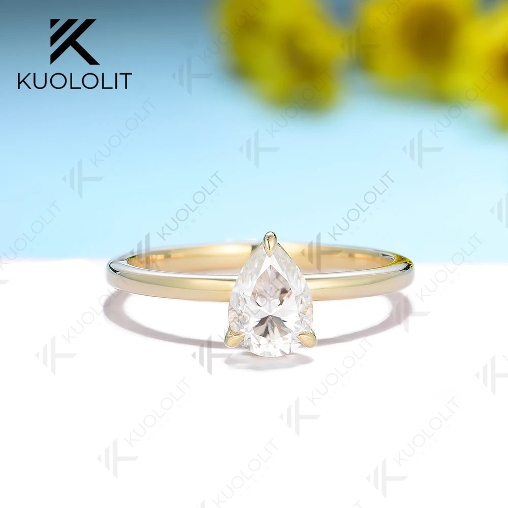 Kuololit 0.8CT Pear Moissanite Rings for Women PT950 Solid 14K 10K 585 White Gold 925 Silver for Engagement Wedding Christmas