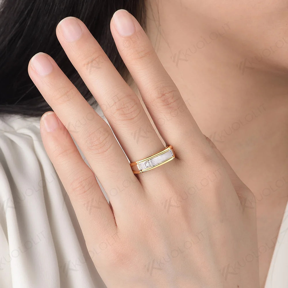 Kuololit PT900 Lab Grown Diamonds Ring Brushed Band for Men Women Solid Platinum 900 For Engagement Wedding Band Christmas Gifts