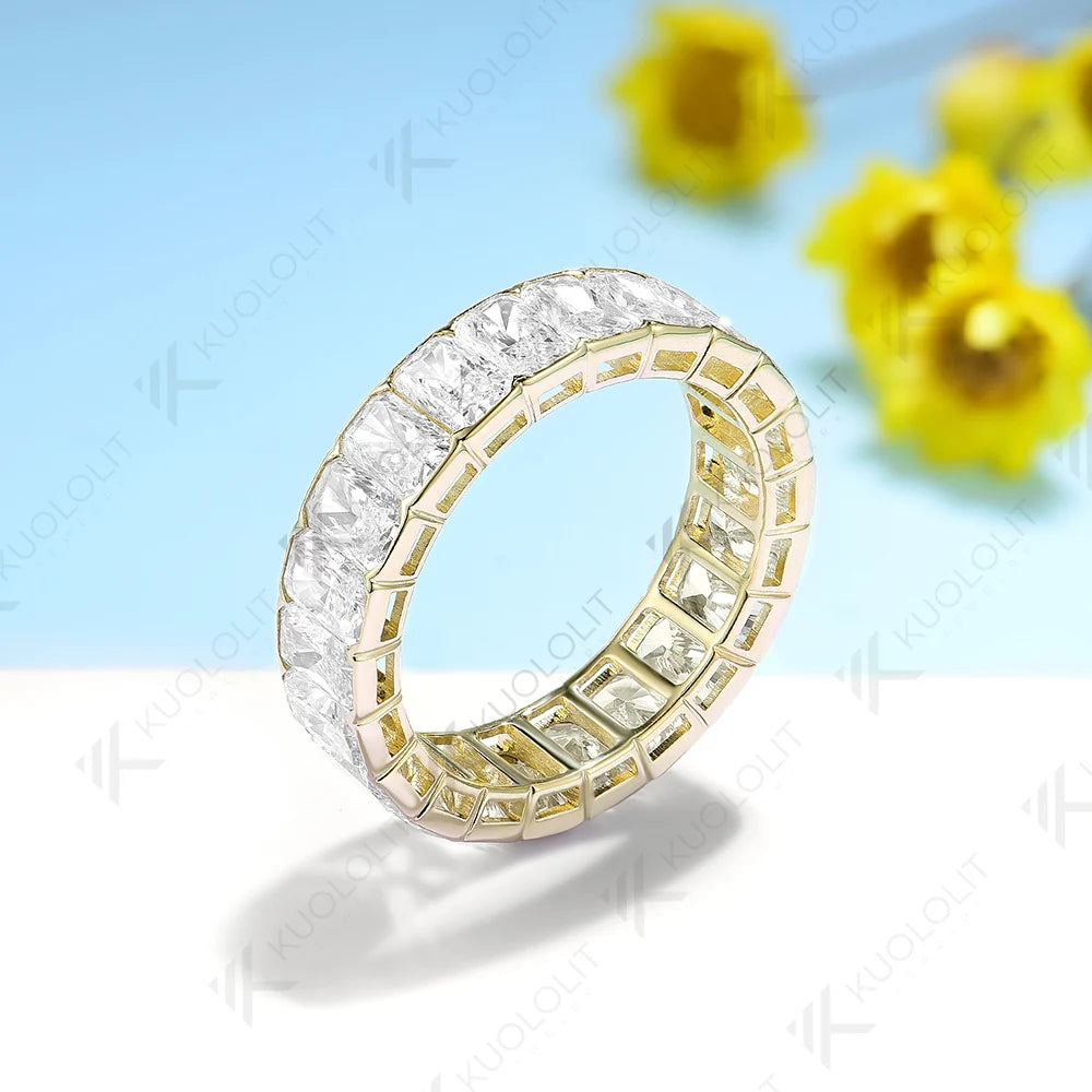 Kuololit 8.8CTW Radiant Cut Moissanite Wedding Ring for Women Solid 18K14K10K585 Yellow Gold Band for Engagement Christmas Gifts