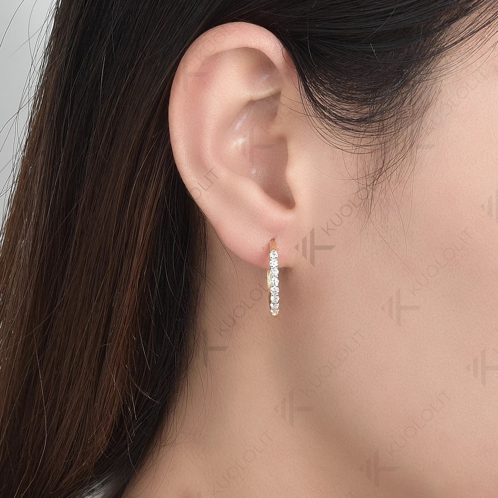 Kuololit 0.54CTW Moissanite Hoop Earrings for Women Solid 18K 14K 10K 585 Yellow Gold Earrings for Engagement Wedding Christmas