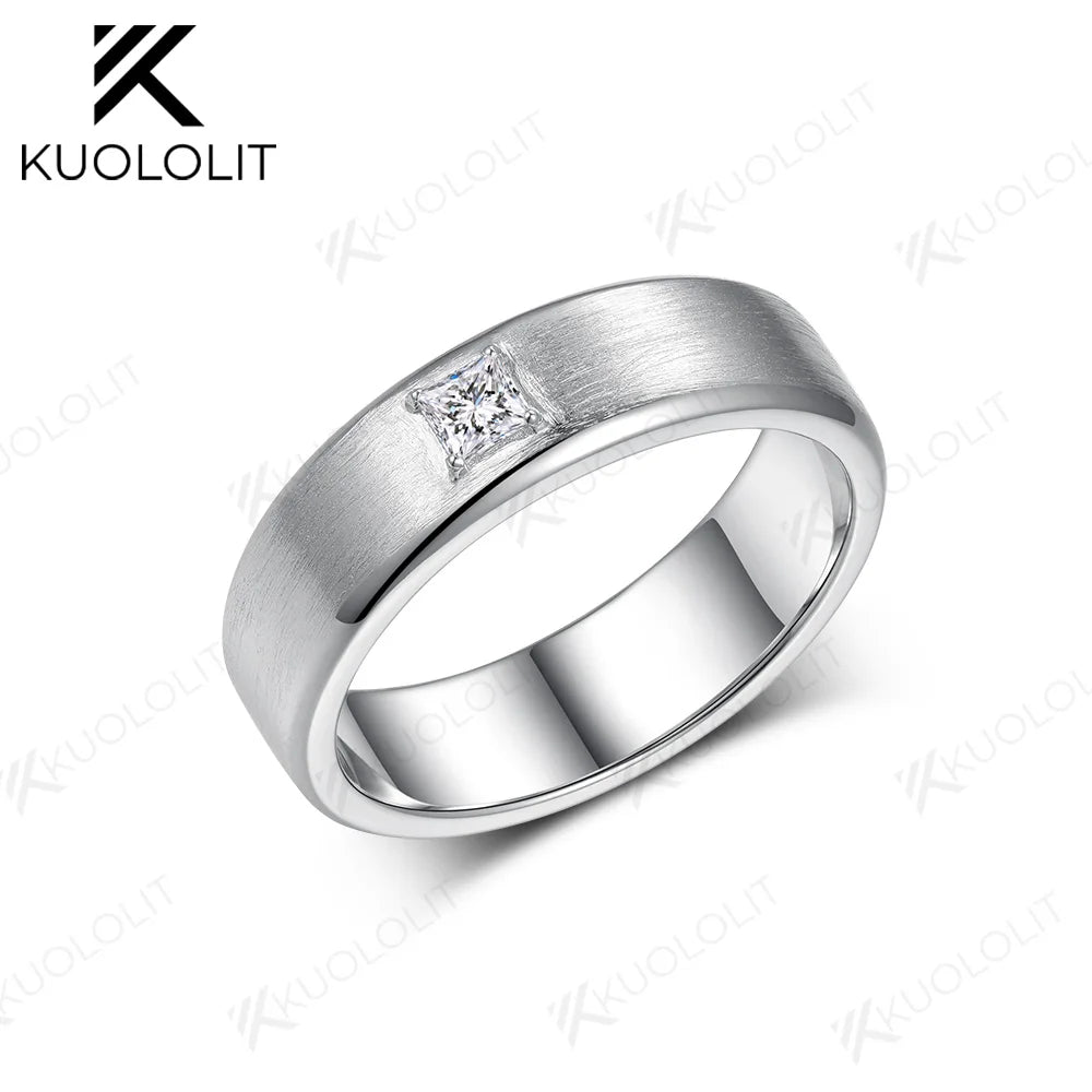 Kuololit 0.3CT Moissanite Ring for Men Women Solid 14K 10K Gold Princess Cut Brushed Band for Weeding Engagement Gifts Christmas