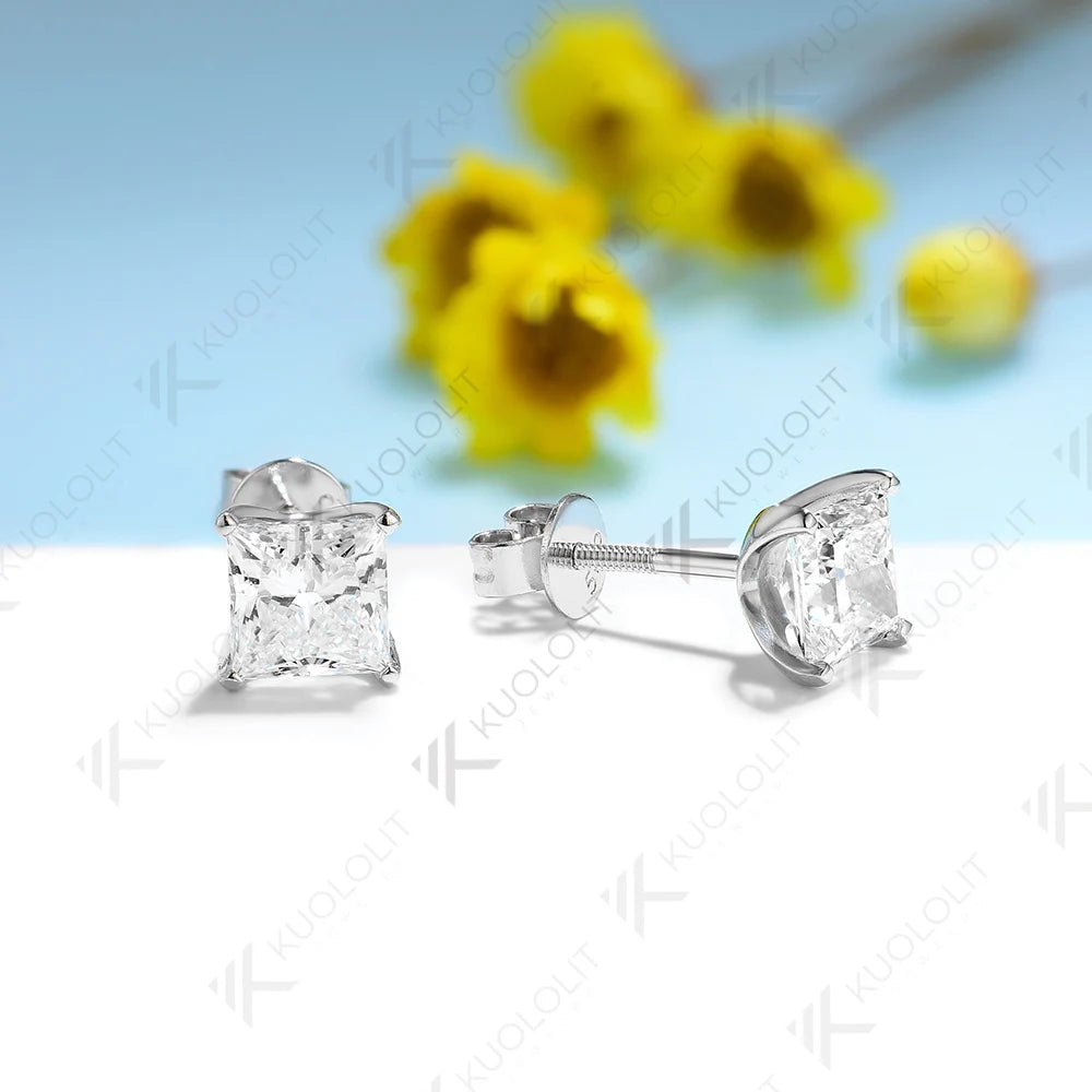 Kuololit 2CTW Moissanite Stud Earrings for Women Solid 18K 14K 10K 585 White Gold Anniversary Earrings for Christmas Gifts GRA