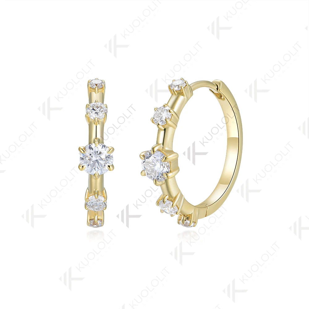 Kuololit 1CTW Round Cut Moissanite Hoop Earrings for Women Solid 18K14K10K 585 Yellow Gold Diamonds Earrings for Christmas Gifts