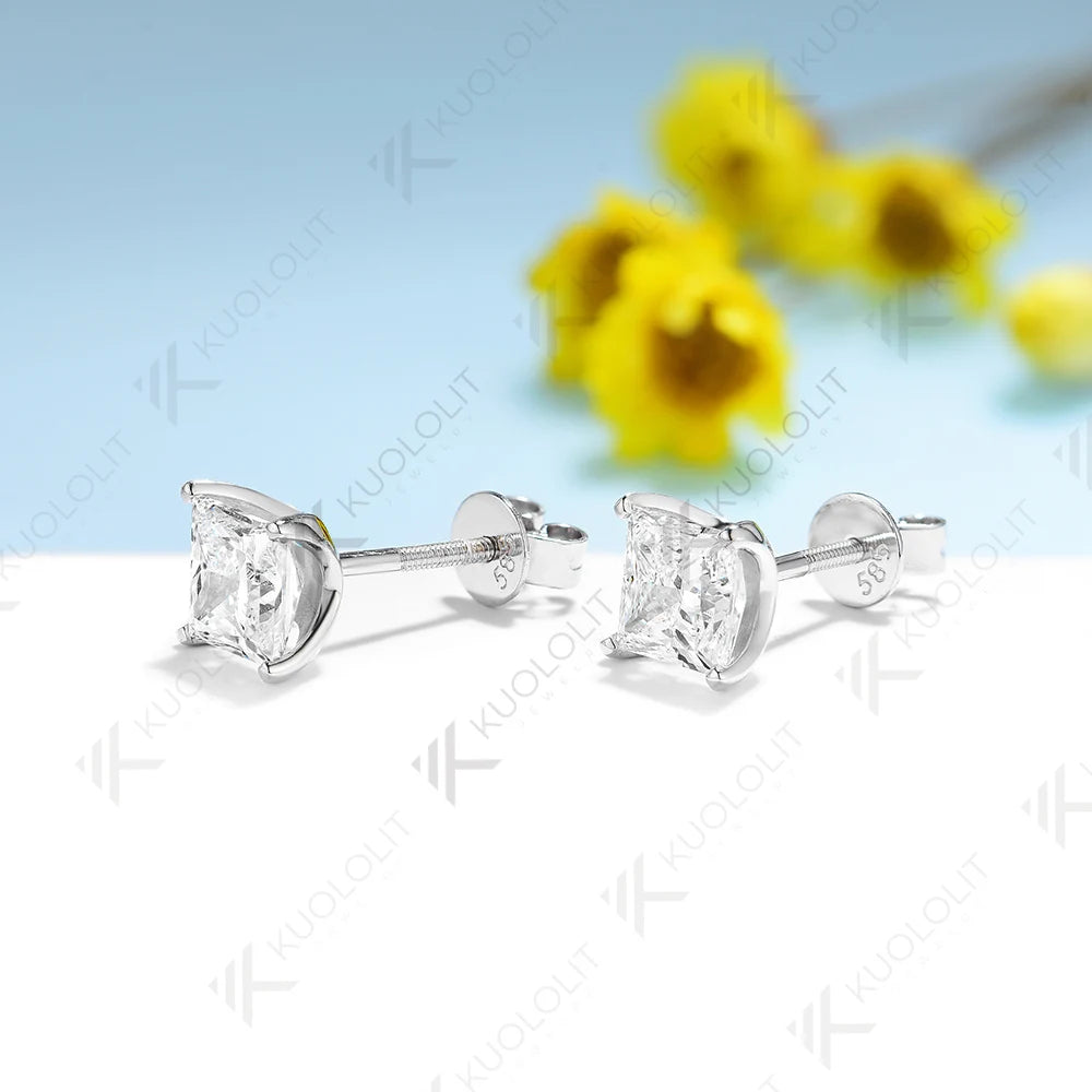 Kuololit 2CTW Moissanite Stud Earrings for Women Solid 18K 14K 10K 585 White Gold Anniversary Earrings for Christmas Gifts GRA