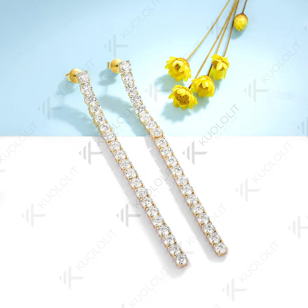 Kuololit 10.5CTW Moissanite Stud Earrings for Women Solid 18K14K10K 585 Yellow Gold DVS1Long Tennis Earrings for Christmas Gifts