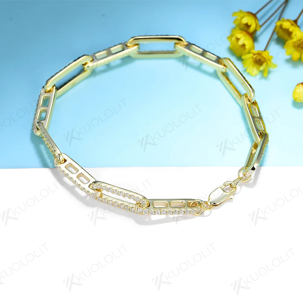 Kuololit Moissanite Bracelets for Women Men 585 10K 9K Adjustable Chains Emerald for Engagement Wedding Party Christmas Gifts