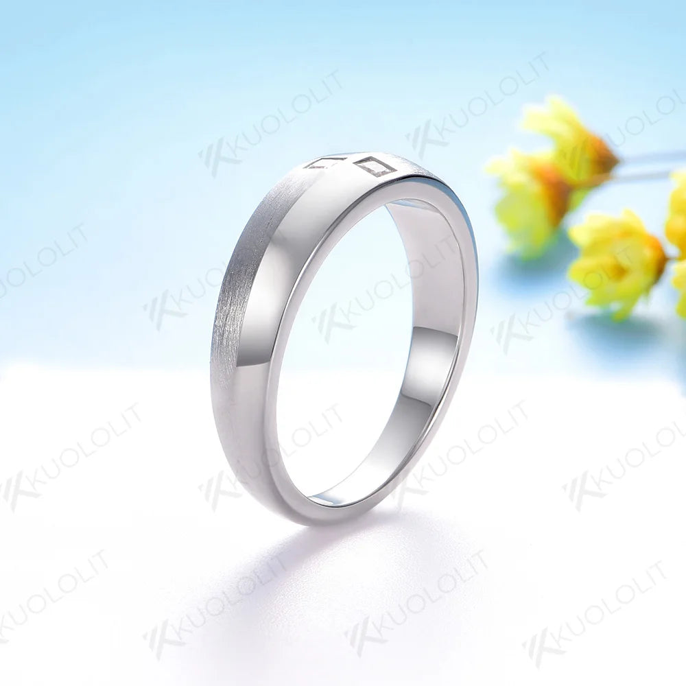 Kuololit 0.16CTW Moissanite Band for Men Women Solid 14K 10K Gold Princess Cut Brushed Ring for Anniversary Engagement Gifts