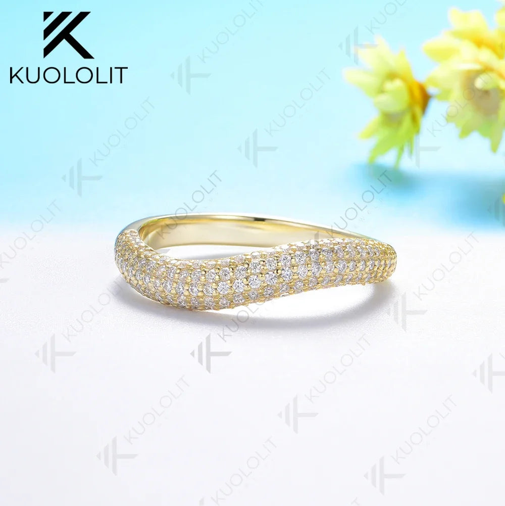Kuololit V Lab Grown Diamond Band for Women Solid 18K 14K 10K Gold D VS1 Diamond Ring for Anniversary Engagement Gifts Party